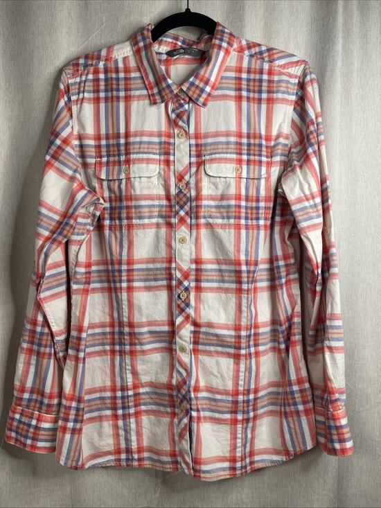 The North Face Tops - THE NORTH FACE Women's Orange & White Plaid Long Sleeve Button-Down Shirt XL
